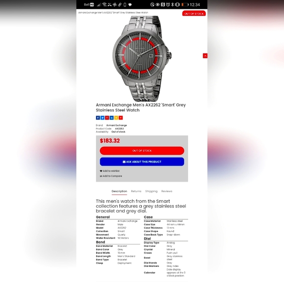 Men's Armani Exchange stainless steel watch - Picture 2 of 4